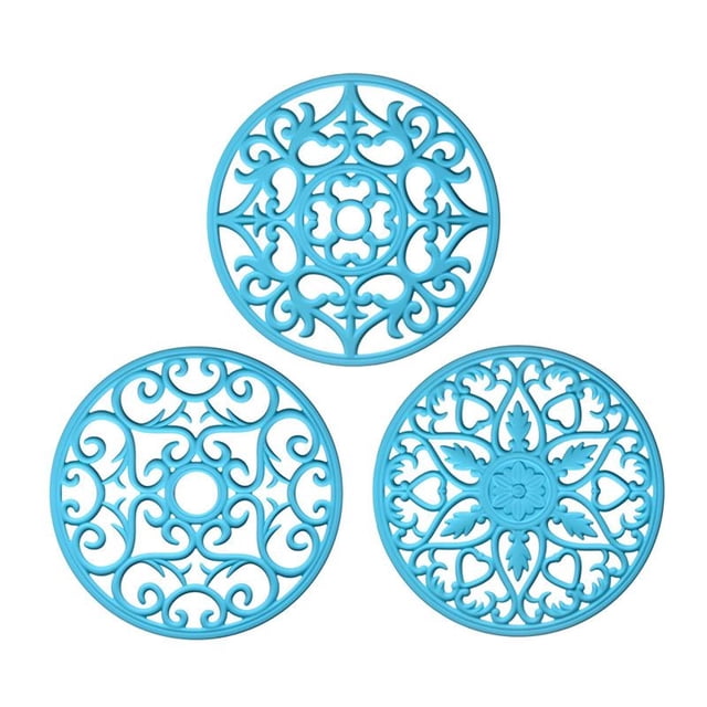 Injueey Salvamanteles de silicona gris oscuro de 3 piezas, multifuncional para manualidades y decoración de cocina, almohadillas calientes, Mostrada azul 20 centímetros