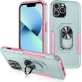 thumbnail image 1 of Funda para iPhone 13 Pro con soporte magnético para coche y protección de doble capa de grado militar a prueba de golpes para mujeres y niñas (verde y rosa), 1 of 8
