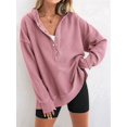 thumbnail image 6 of Women'S Oversized Long Sleeve Hoodie Button-Down V-Neck Sweatshirt Side Slit Casual Pullover Top Peach XXL, 6 of 9