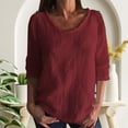 thumbnail image 2 of Zedker Long Sleeve Blouse for Women Crew Neck Loose Fit Summer Casual Tops/T-shirt With Fringes Top Wine XL, 2 of 6