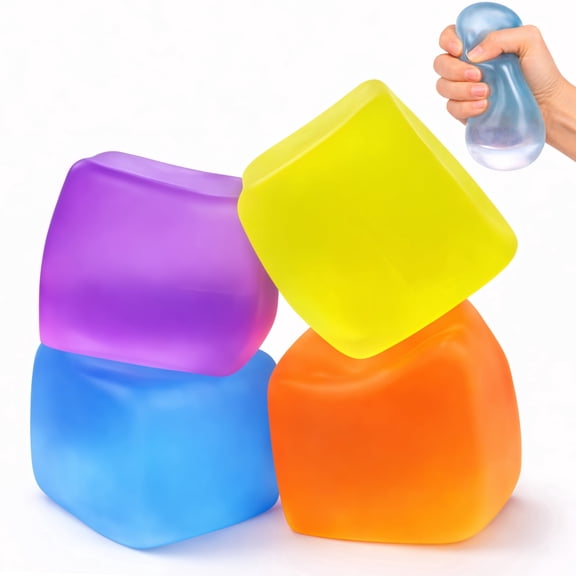 Large Stress Cube 4 Pack, Slow Rising Sensory Fidget Cubes, Soft Squeeze Stress Relief Cubes with Calming Colors for Desk and Workspace