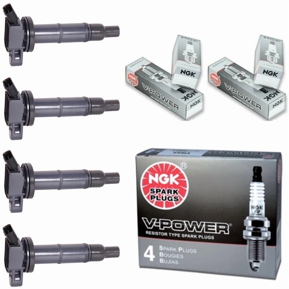 Set of 4 ISA Ignition Coils and 4 NGK Spark Plugs Compatible with 2002-2008 Toyota Camry LE 2.4L V6 Replacement for UF333