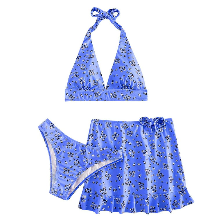 PMUYBHF Female July 4Th Bikini Cover up Shorts Women Bikini set Printed  Three Piece Beach Wear Hot Swimwears Bikini set Blue L