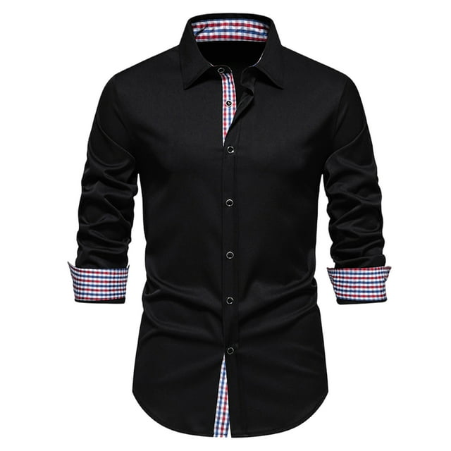 pstuiky camisas de manga larga para hombre, Camisa vaquera informal de manga larga con cuello abatible y bolsillo abotonado para hombre Tops casuales para hombres l