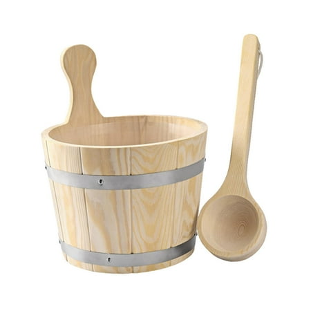 Dualoai Sauna Bucket and Ladle Set Practical Portable Multipurpose 5L Sauna Barrel Sauna