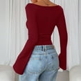 thumbnail image 4 of Womens Long Sleeve Shirts Square Neck Slim Fit Basic Tops Ribbed Tee Red S, 4 of 4