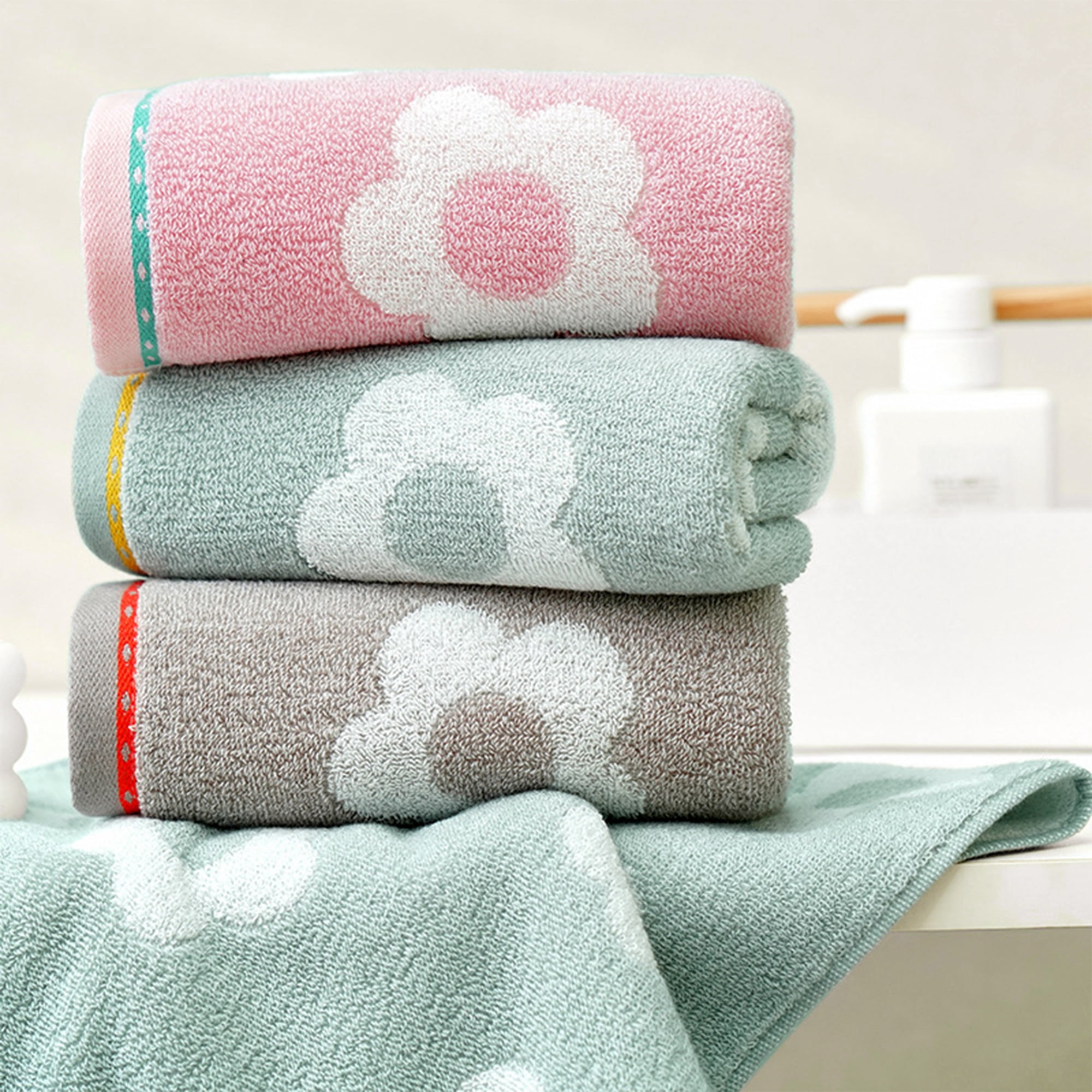 Unique Bargains Cute Floral Soft Hand Towel 4 Pcs Pink/White 14" x 30"/13" x 29"