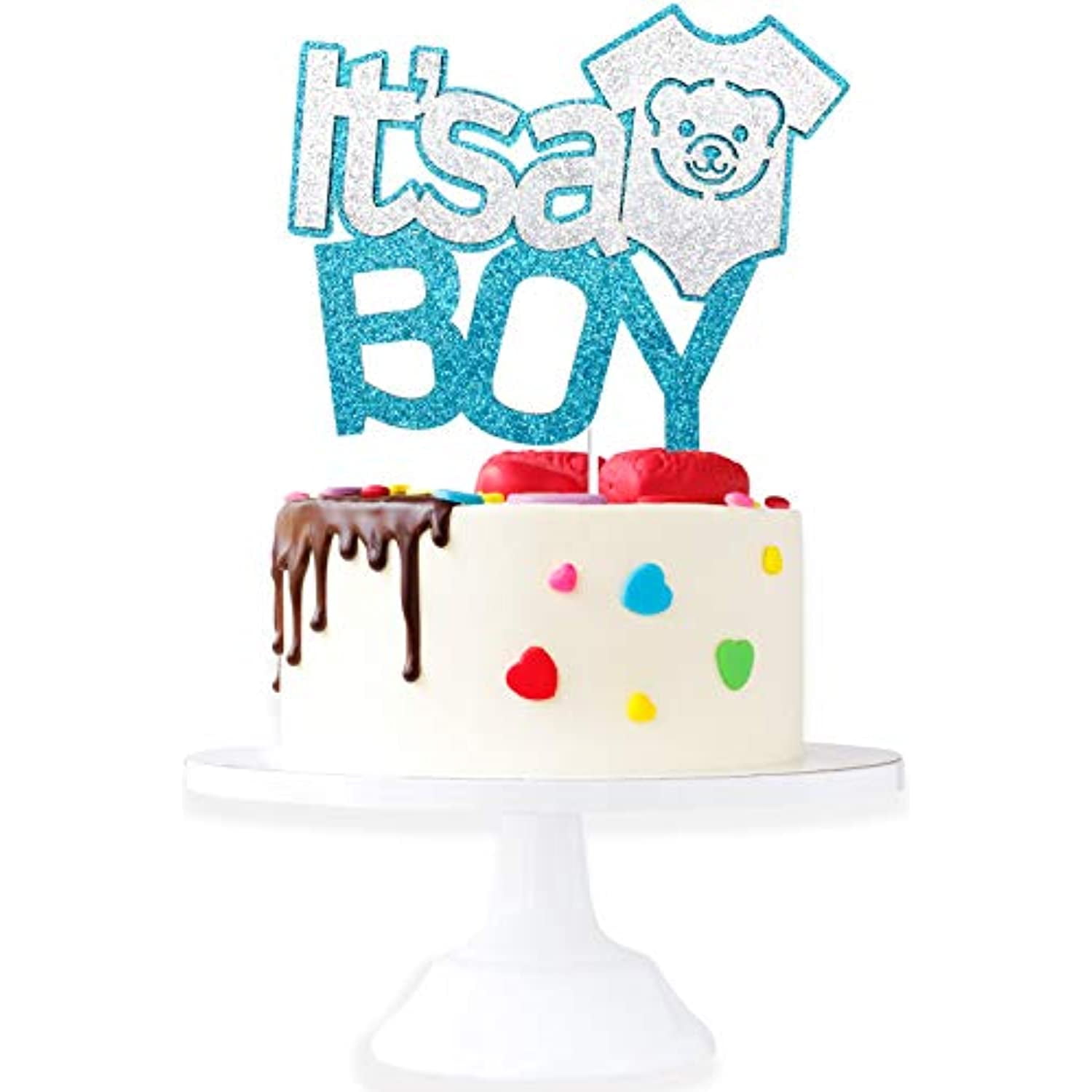 Its A Boy Baby Cake Topper Gender Reveal Glitter Bule Baby Jumpsuit