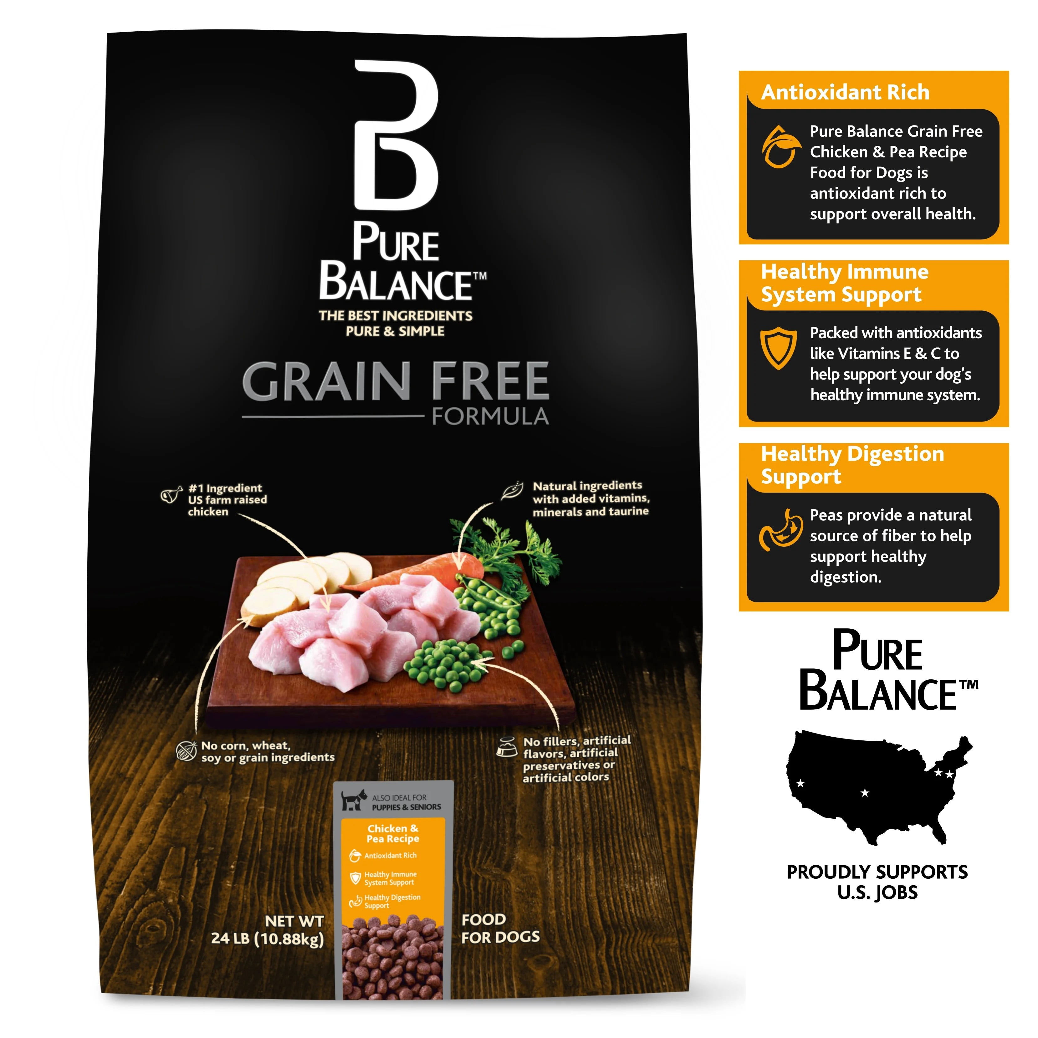 Pure Balance Grain-Free Chicken and Pea Dry Dog Food, 24 lb