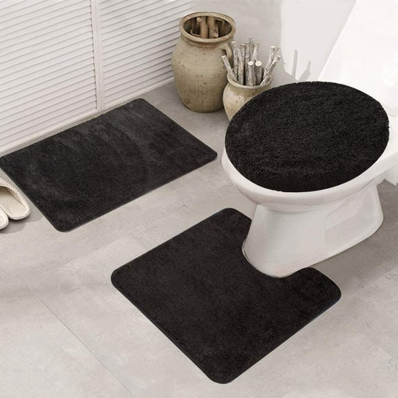 YouLoveIt 3 Piece Bathroom Rugs and Mats Sets Bath Mats Set 3 Piece Set ,with U-Shaped Toilet Floor Mat Non Slip Rugs andToilet Lid Cover Mat