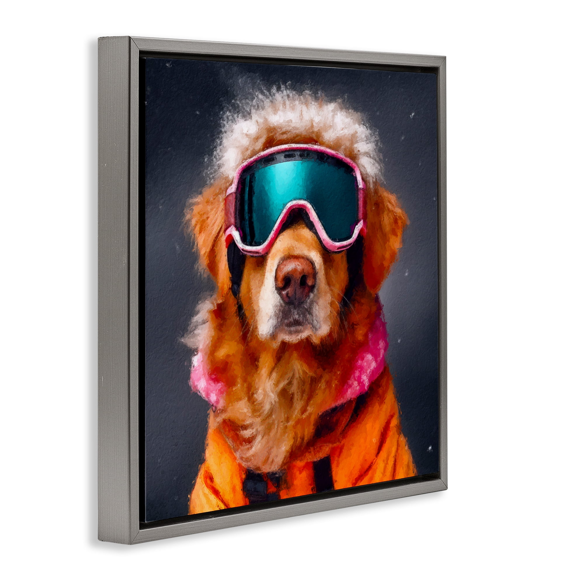 Ski Dog with Goggles Gray Framed Floater Canvas Wall Art, design by Sean Parnell