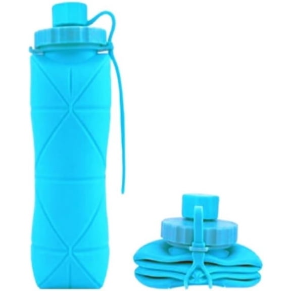 Ruizzi Blue Collapsible Silicone Water Bottle, BPA-Free Leak-Proof Foldable Travel Bottle with Lanyard for Hiking, Gym & Camping