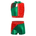 thumbnail image 3 of vastwit Kids Girls Cheerleading Outfit Sleeveless Color Block Sparkly Dance Crop Top with Gymnastics Shorts Set Green 14, 3 of 5