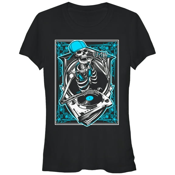 Junior's Lost Gods Skeleton DJ Graphic Crop T-Shirt Black 2X Large