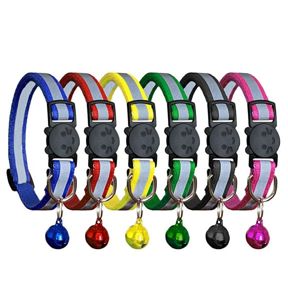 6 Pcs Breakaway Cat Collar with Reflective Nylon Strip and Bell, Safe and Durable