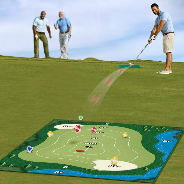 Golf Chipping Game Mat - Indoor Outdoor Golf Games for Adults with Chipping  Mat,12 Sticky Balls, 4 Ground Stakes, Score Card, and 2 Storage Bags-Golf