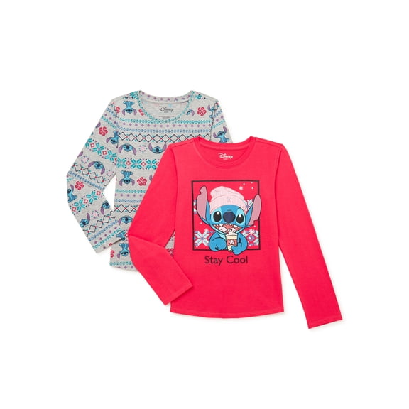 Disney Girls Long Sleeve T-Shirt Stitch, 2-Pack, Sizes 4-18