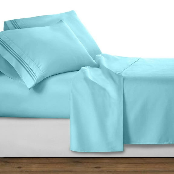 Elegant Comfort Chain Design 1500 Series Egyptian Quality Wrinkle and Fade Resistant 4-Piece Bed Sheet set, Deep Pocket, - Full, Aqua Blue