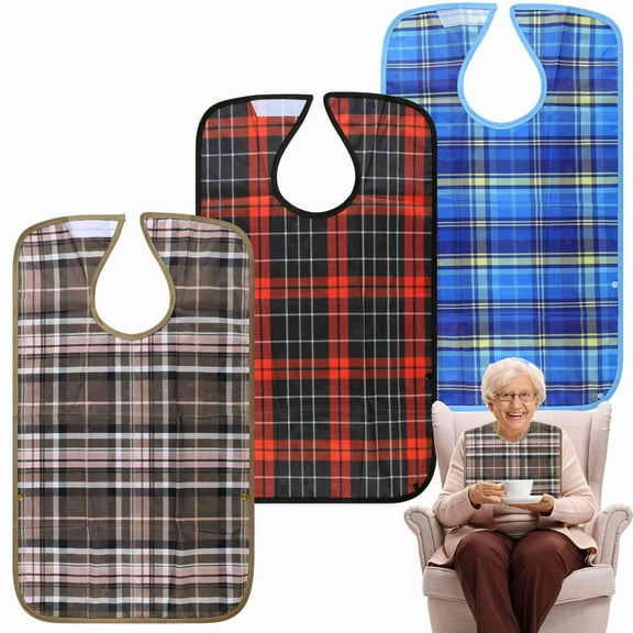 Wegreeco 3 Pack Adult Bibs with Plaid Waterproof Clothing Protector, 3 Count