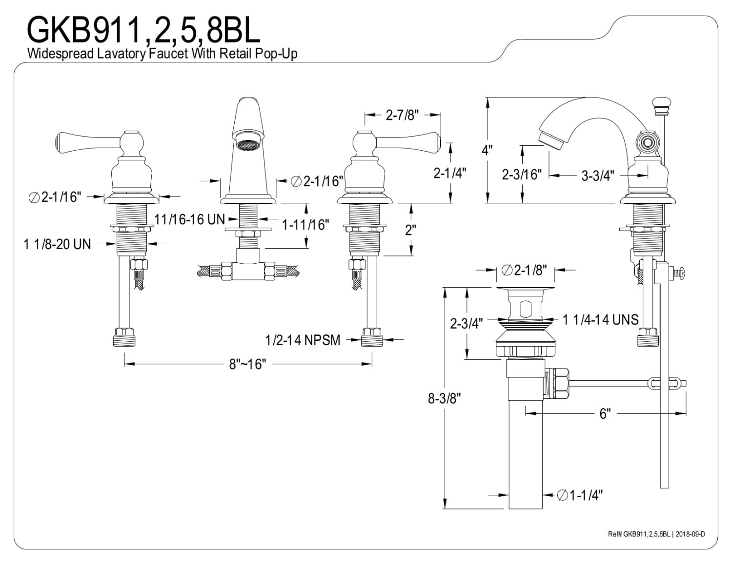 Kingston Brass GKB918BL Vintage Widespread Bathroom Faucet, Brushed Nickel