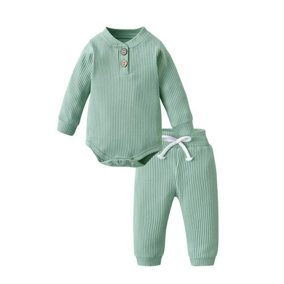 Newborn Baby Boy Clothes Long Sleeve Romper Solid Pants Outfits Set Green
