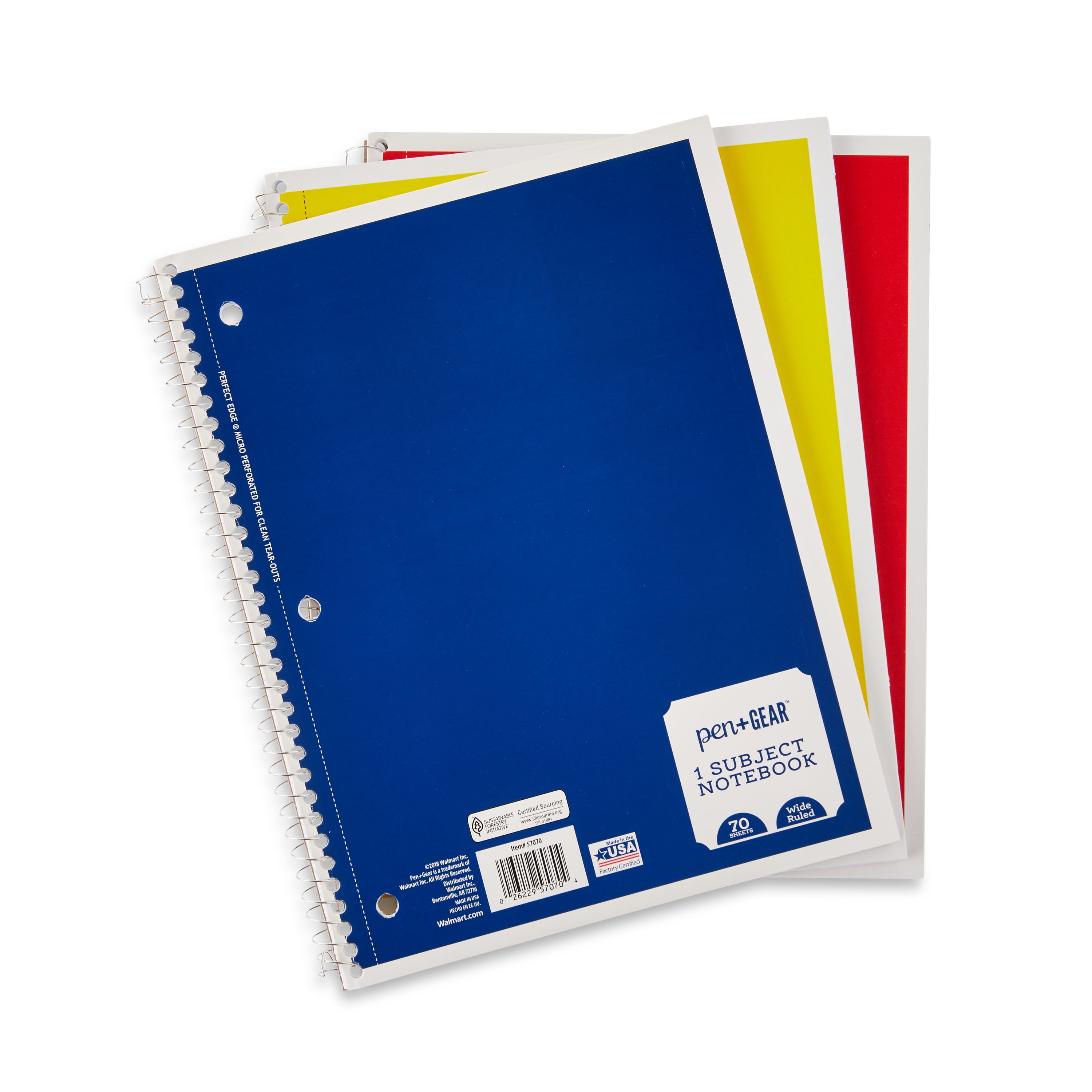 Pen+Gear 1Subject Notebook, Wide Ruled, 70 Sheets, 3 Pack