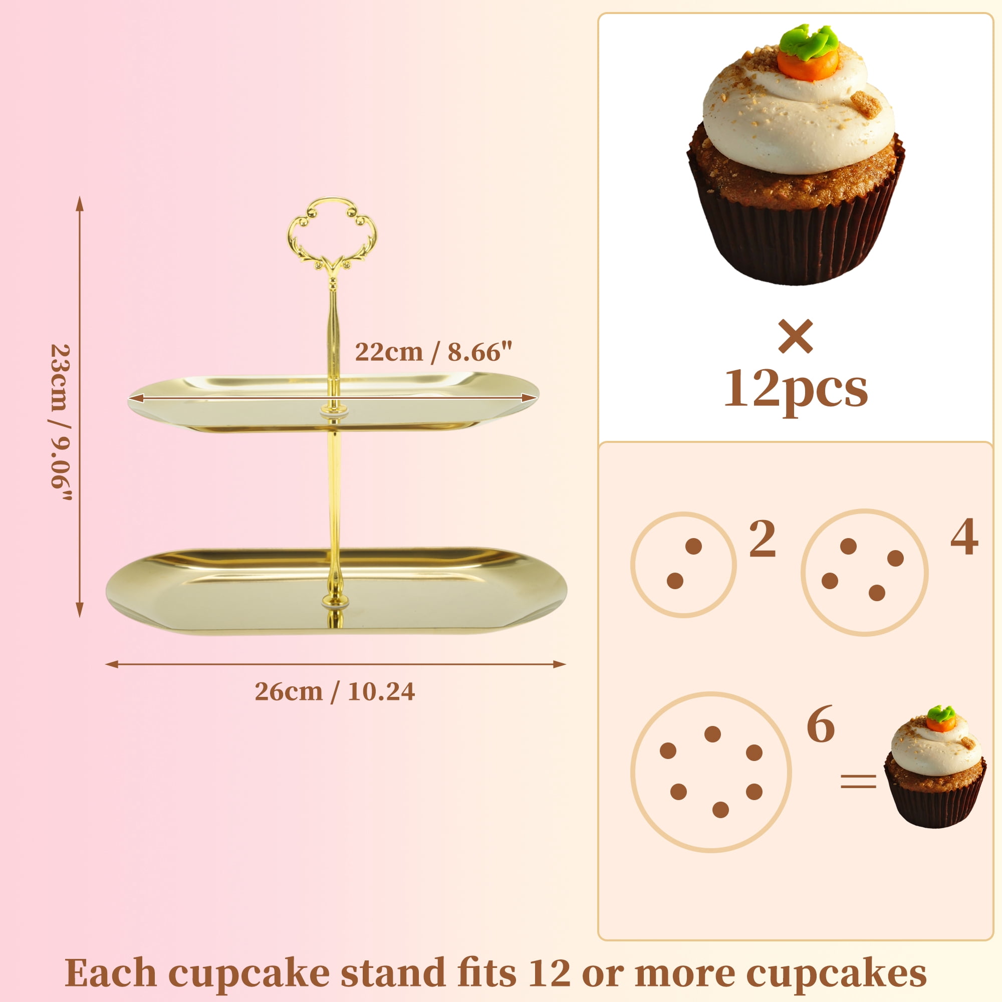 Unique Bargains 2 Tier Dessert Cupcake Stand Flower Design Cupcake Holder Gold Tone