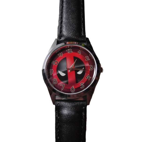 Deadpool Logo Black Leather Band Wrist Watch