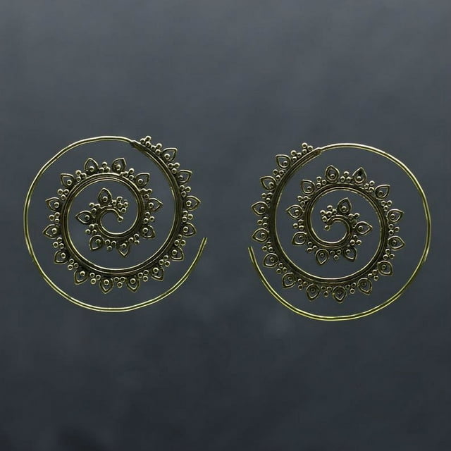 Nvzi Pendientes colgantes en espiral con círculos redondos vintage para mujer, aretes de aro con hojas tribales para bodas y fiestas (dorado)