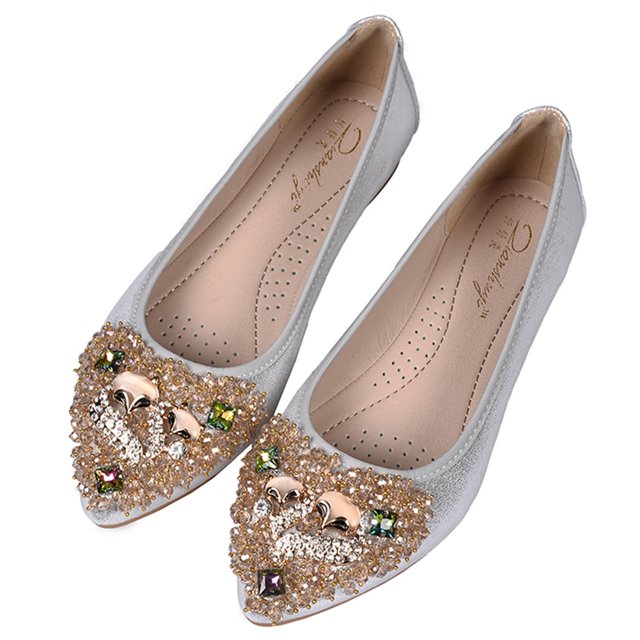 Zapatos Planos Vestir Sin Cordones Bailarinas para Mujer Brillantes Cómodos Con Diamantes Imitación