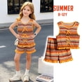 thumbnail image 5 of Angala 2 Piece Outfits For Girls Crew Neck Sleeveless Boho Ethnic Print Tank Top With Shorts Set Girls Autumn Daily Wear Clothes, 5 of 9