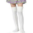 thumbnail image 1 of Women's Thigh High Socks Over the Knee Stockings Cable Knit Boot Socks Long Winter Leg Warmers White 85cm (1Pair), 1 of 4