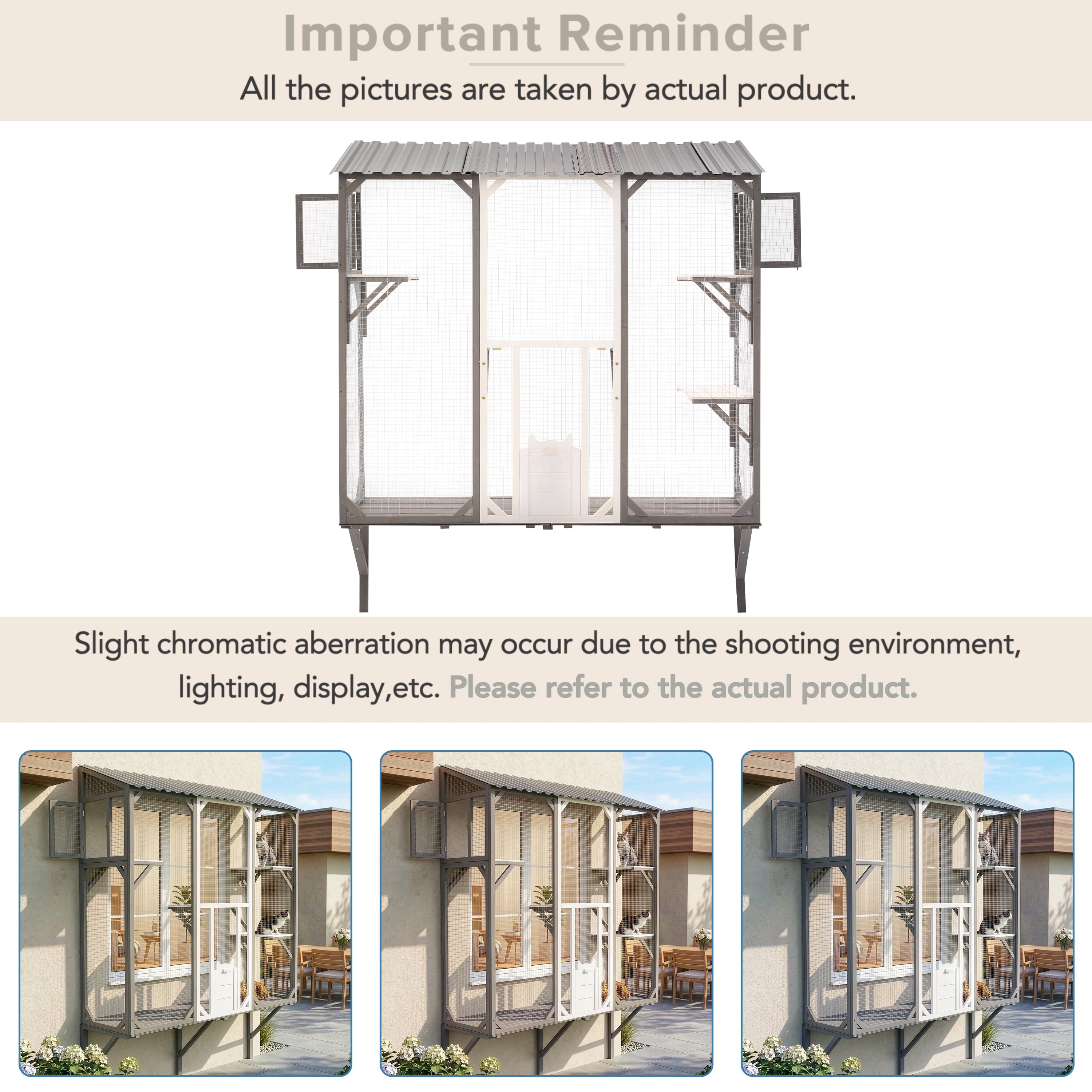 Outdoor Cat Catio Cat Climbing Catio Window Cat House Cat Patio Enclosure with Platforms for 1-3 Cats, Grey+White