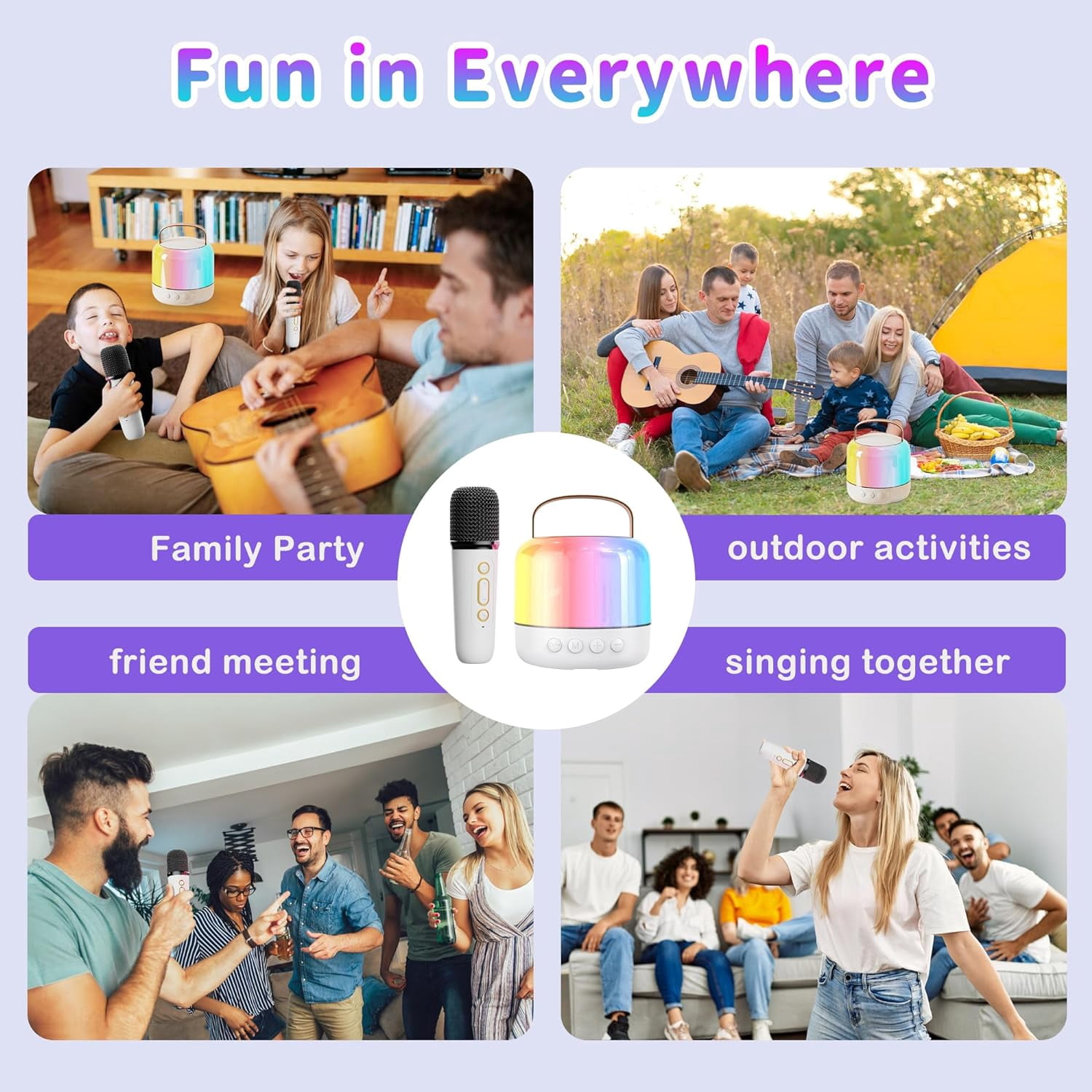 Mini Karaoke Machine for Kids Adults, Portable Bluetooth Speaker with 2 Wireless Microphones and LED Lights, Karaoke Toys Gifts for Girls Boys 4, 5, 6, 7, 8, 9,10,12+ Years Christmas Birthday Party