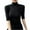 #1042Black, variant on Stylish Waist Defining Ribbed Knit Solid Color Blouse with Mid Sleeve Round Neck for Women Stretchy Comfortable Everyday Wear Layering Top