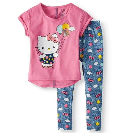 Graphic T-Shirt and Capri Legging, 2-Piece Outfit Set (Little Girls)
