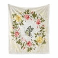 thumbnail image 1 of Rose Soft Flannel Fleece Blanket, Vintage Wreath of Romantic Rose Blossoms with a Butterfly in the Middle Floriculture, Cozy Plush for Indoor and Outdoor Use, 50" x 70", Multicolor, by Ambesonne, 1 of 6