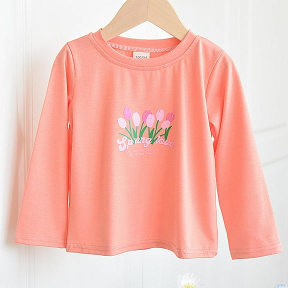 Piuwrlz Long Sleeve T-Shirt for Kids Girls Boys Cotton Shirts Printed Loose Round Neck T Shirt Tops Orange Size 3 Years