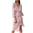 thumbnail image 1 of DPTALR Robe Décontractée à Col en V Rayée à Manches Longues pour Femmes (Ceinture Incluse), 1 of 8