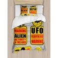 thumbnail image 3 of Outer Space Decor Queen Size Duvet Cover Set, Warning Alien Ufo Sign Face of Martian Creature Danger Horror Print, Decorative 3 Piece Bedding Set with 2 Pillow Shams, Black Yellow, by Ambesonne, 3 of 3