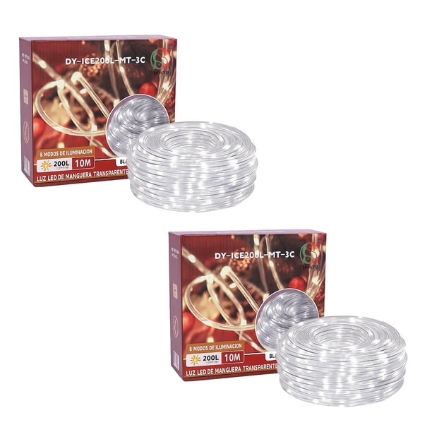 Paquete 2 Mangueras LED Blanco Frio 10 m – 200 Leds, 8 Modos Decorativos
