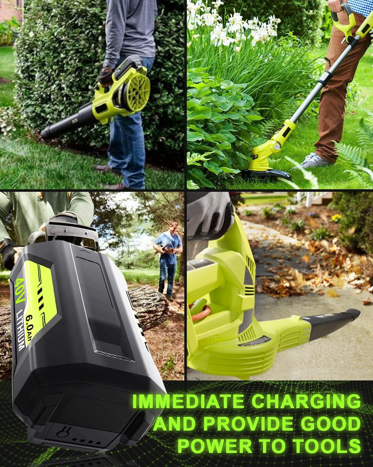 OP4026 6.0Ah Replacement for Ryobi 40V Battery and OP401 Charger, Compatible with Ryobi 40V Lithium Battery OP40401 OP40602 OP4060A1 OP40601 OP4075A OP4050A OP4026A OP40201 OP4040 OP40404 (Green)