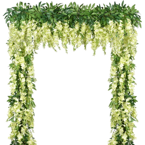 2Pcs 6Ft/Piece Artificial Flowers Silk Wisteria Garland Artificial Wisteria Vine Hanging Flower Greenery Garland for Home Outdoor Garden Wedding Arch Floral Decor (Pink)