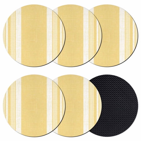Vintage Pale Yellow Striped Coasters Set of 6 Absorbent Coasters for Drinks Farmhouse Modern Stripes Boho Coaster for Desk Coffee Table Protection Home Decor House Warming Gifts 4