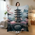 thumbnail image 2 of Chinese Landscape Art Inspired Misty Pagoda Floral Cozy Fleece Blanket Soft Warm Comfortable For Sofa Bed Travel Camping Living Room Office Chair Polyester Gift For Family Or Friends, 2 of 10