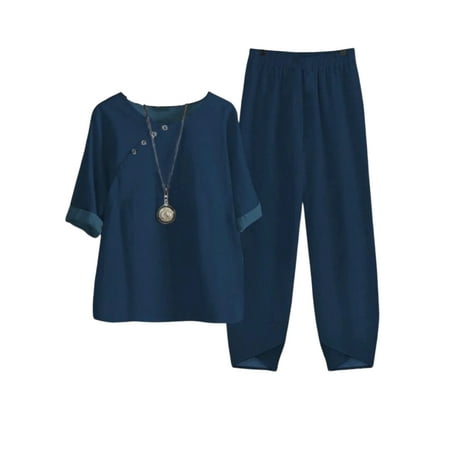 

Abtel Women Sleepwear 1/2 Sleeve Nightwear Casual Loungwear Ladies Loose Fit Summer Pajamas Navy Blue 3XL