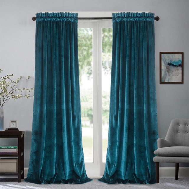 Roslynwood Paneles De Cortina De Terciopelo Azul Pavo Real Bloque De Luz Ventana Súper Suave Cortinas De Lujo Para Dormitorio Con Aislamiento Térmico Cortina De Bolsillo Para Sala De Estar/52 Ancho X