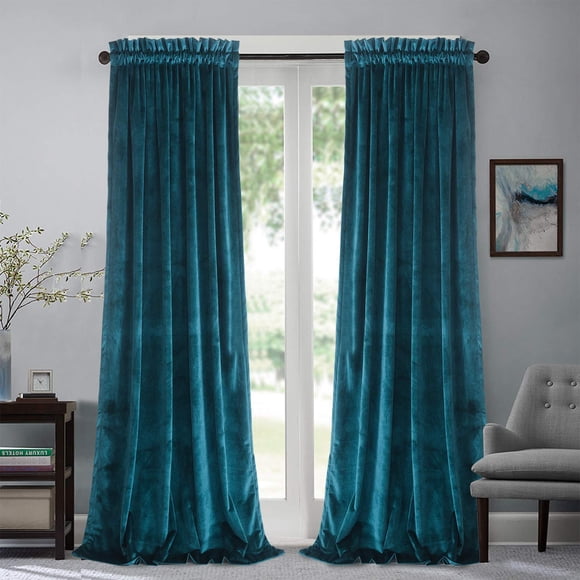 Roslynwood Panneaux de Rideaux en Velours Bleu Paon Bloquant la Lumière pour Fenêtre, Super Doux, Luxueux, pour Chambre, Isolés Thermiquement, à Passe-Tringle, pour Salon/52l X 63h Bleu Paon 2 Panneaux