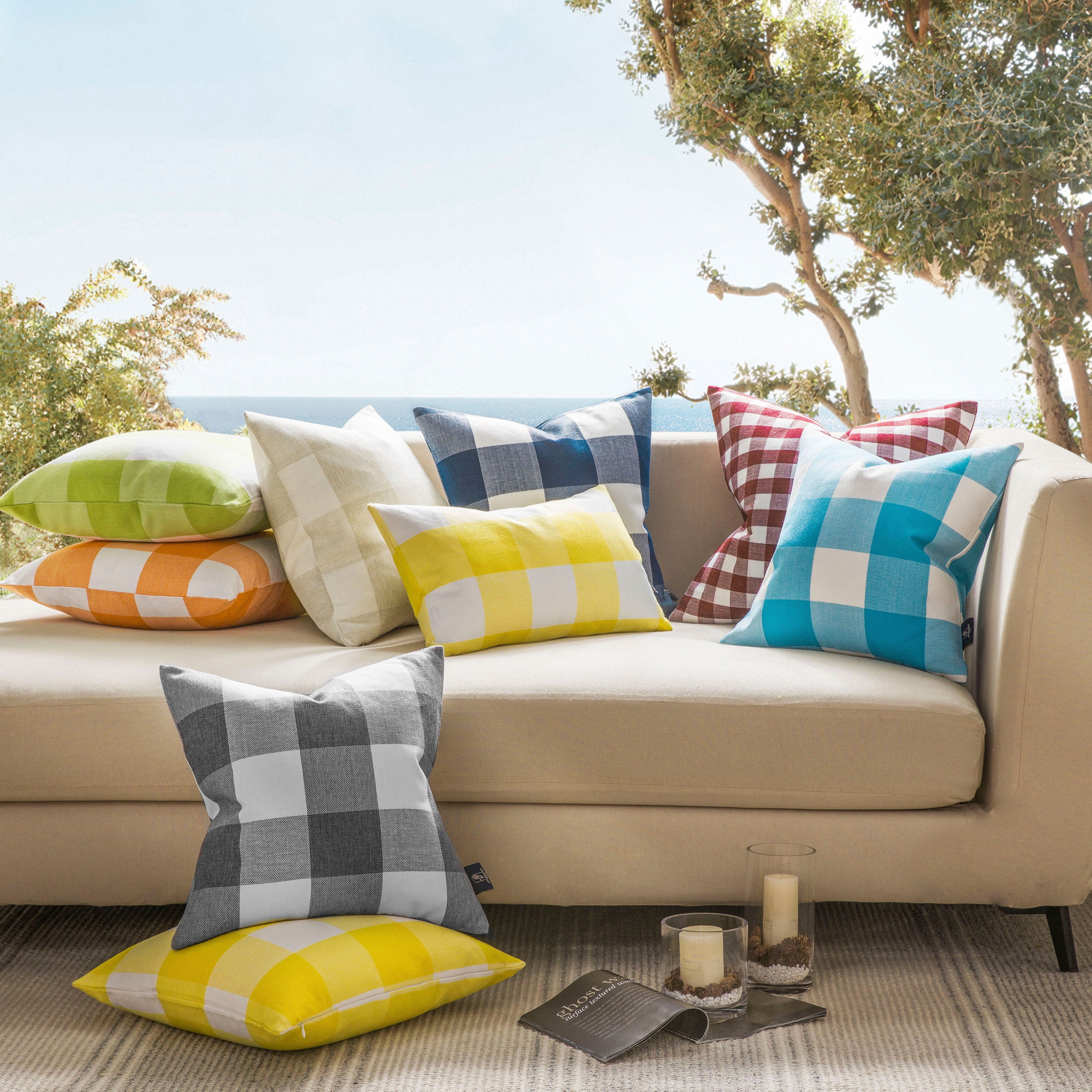 Phantoscope Buffalo Checker Plaids Series Cushion Decorative Throw Pillow, 12" x 20", Red/Black, 2 Pack