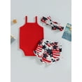 thumbnail image 4 of Bagilaanoe 4th of July Clothes for Newborn Baby Girls Heart Print Sleeveless Romper Tops + Star Shorts + Headband 3M 6M 12M 18M Infant Independence Day Outfits 3pcs Short Pants Set, 4 of 8